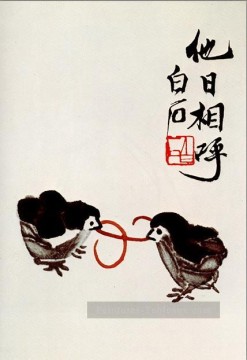 Art traditionnelle chinoise œuvres - Qi Baishi les poulets sont heureux sun classique